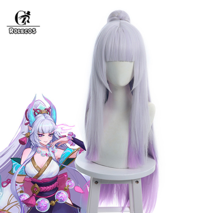 ROLECOS LOL Spirit Blossom Syndra Wig 80cm Mixed Color Women Cosplay Wigs with Ponytail Heat Resista