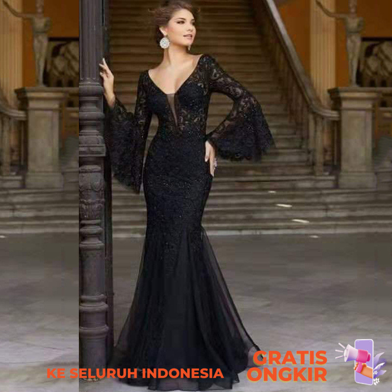 Gaun Malam  2024 New Spring/Summer Evening Noble Sexy Slim Fit Fishtail Banquet Long Dress  Import