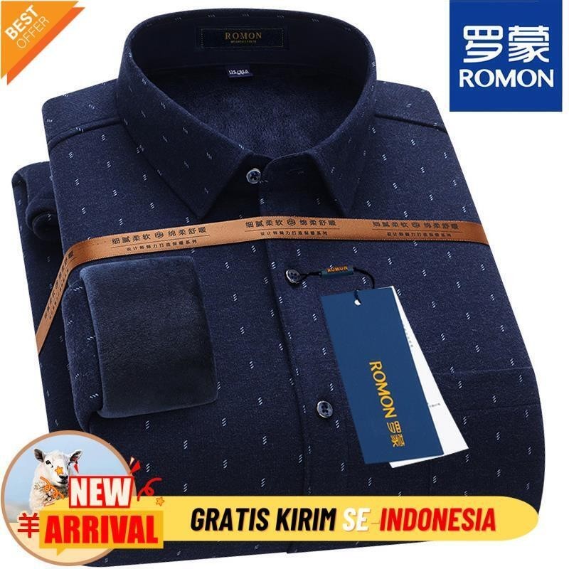 Kemeja Kasual Premium Import  Romon wool hangat laki-laki plush, thickened frosted plaid, plush baju