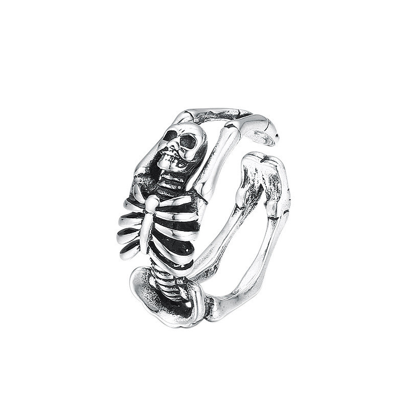 Cincin Terbuka Tengkorak Punk Rock Halloween Cincin Retro Berlebihan Pria Gelang Punk Berlebihan