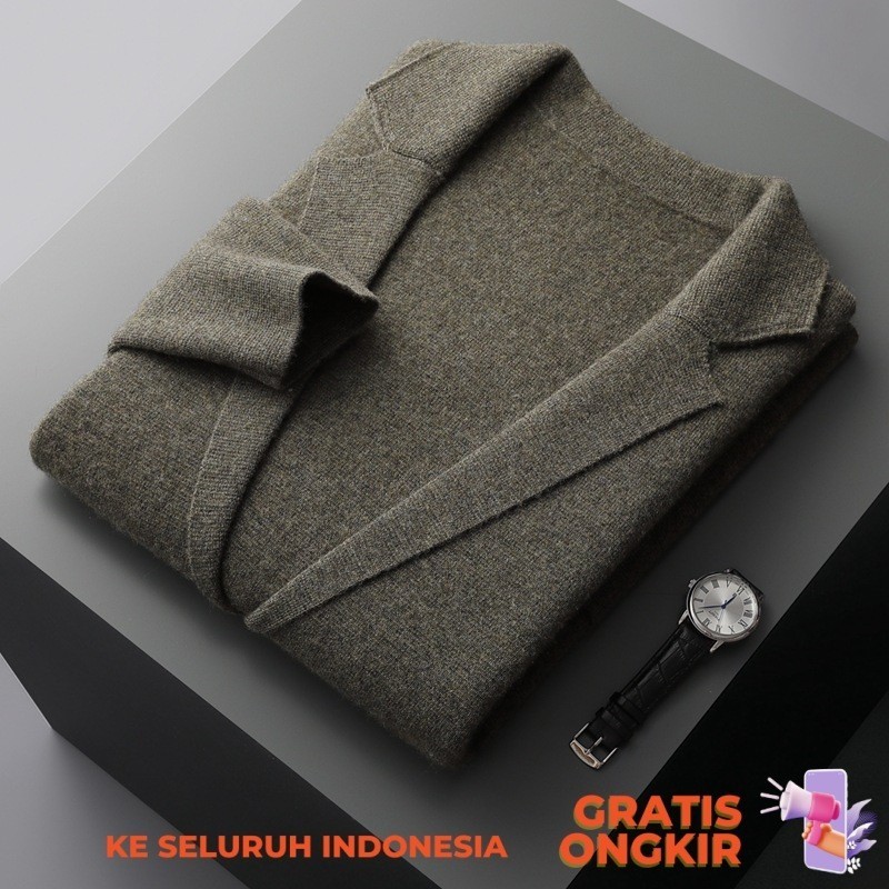 Sweater Pakaian Pria  Spring and Autumn New Men's V-neck Cardigan Solid Color Knitted Bottom Woolen 