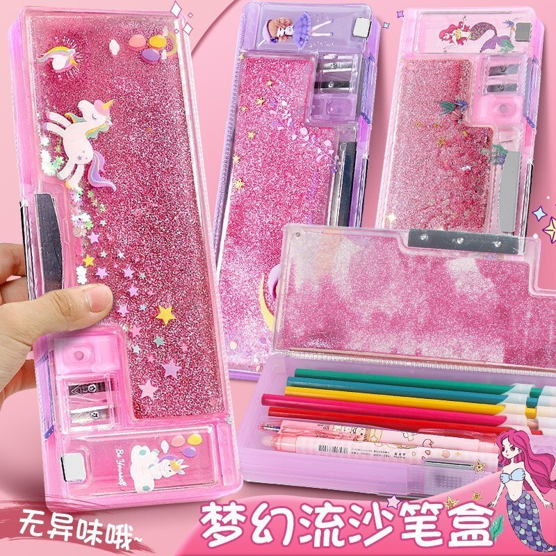 

Tempat Pensil Sand Pencil Flowing Children's Stationery Primary School Students, Kindergarten Storage Box Plastic Pen for Girls, Best Brand Import