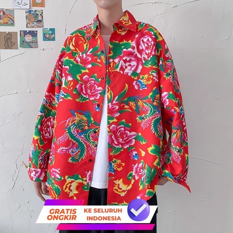 Kemeja Pria  Pencetak China-Chic Northeast Men's Leisure Spring and Autumn National Style Boys' Blou