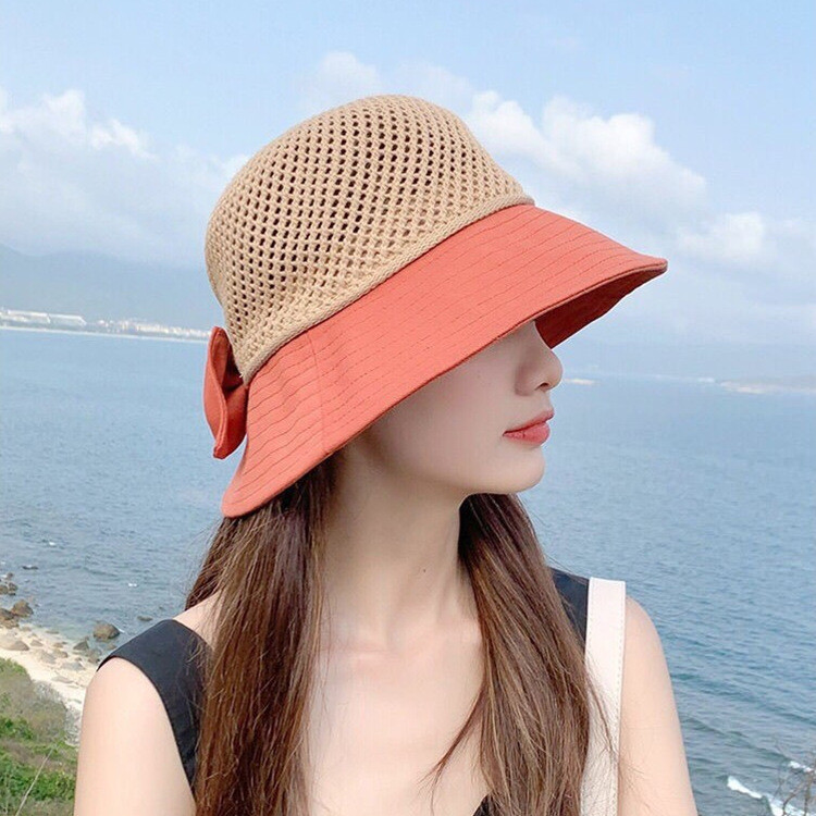 

Tempat Pensil Topi Wanita Women's Spring/Summer Fashion Sunshade and Sunscreen Mesh Knitted Fisherman Bow Sun Hat Best Brand Import Best Brand Import