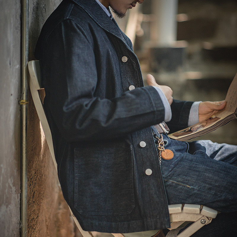 Madden Workwear Amerika biasa mencuci Amikaki Vintage blue denim jaket untuk pria