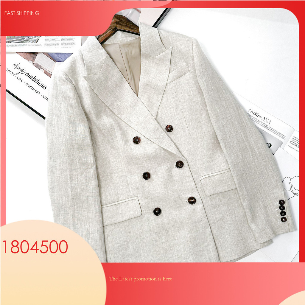 Blazer Linen Wanita  YIJIANG2024 New Casual Linen Small Suit Commuting British Style Women's Coat  Trendy