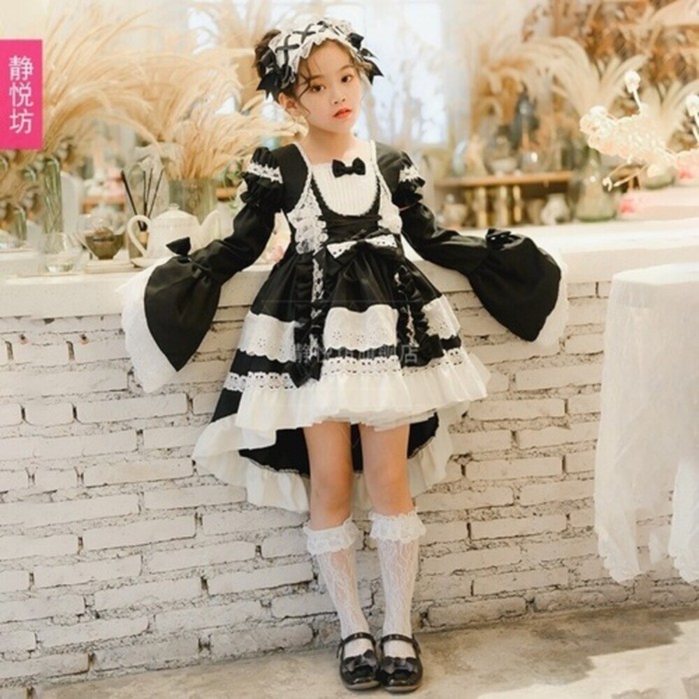 Anak-anak Maid Fashionable Full Set Lolita Long sleeved Gothic Cosplay Girls' Dress