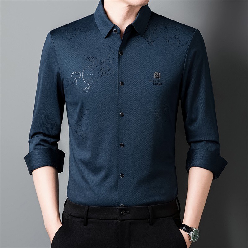 Kemeja Pria  2024 cetak Cina Feng Spring musim gugur bunga pola pertengahan usia pria lengan panjang