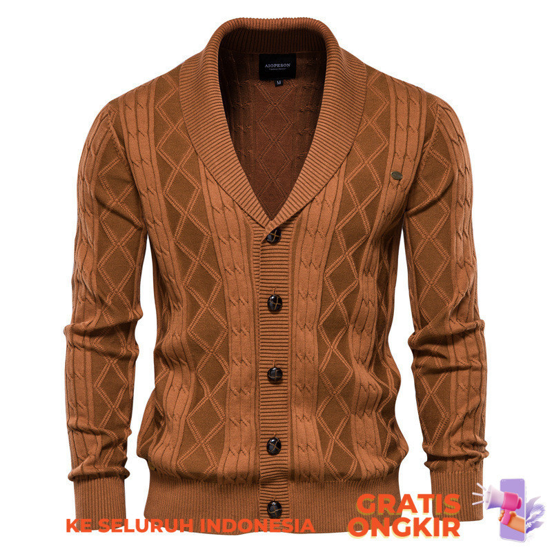 Sweater Pakaian Pria  Cardigan V-neck lengan thick sweater trendy men's knitted cardigan jacket