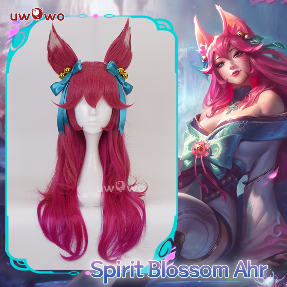 UWO League of Legends LOL Spirit Blossom Ahri Foxx Cosplay Wig With Ears Long Hair