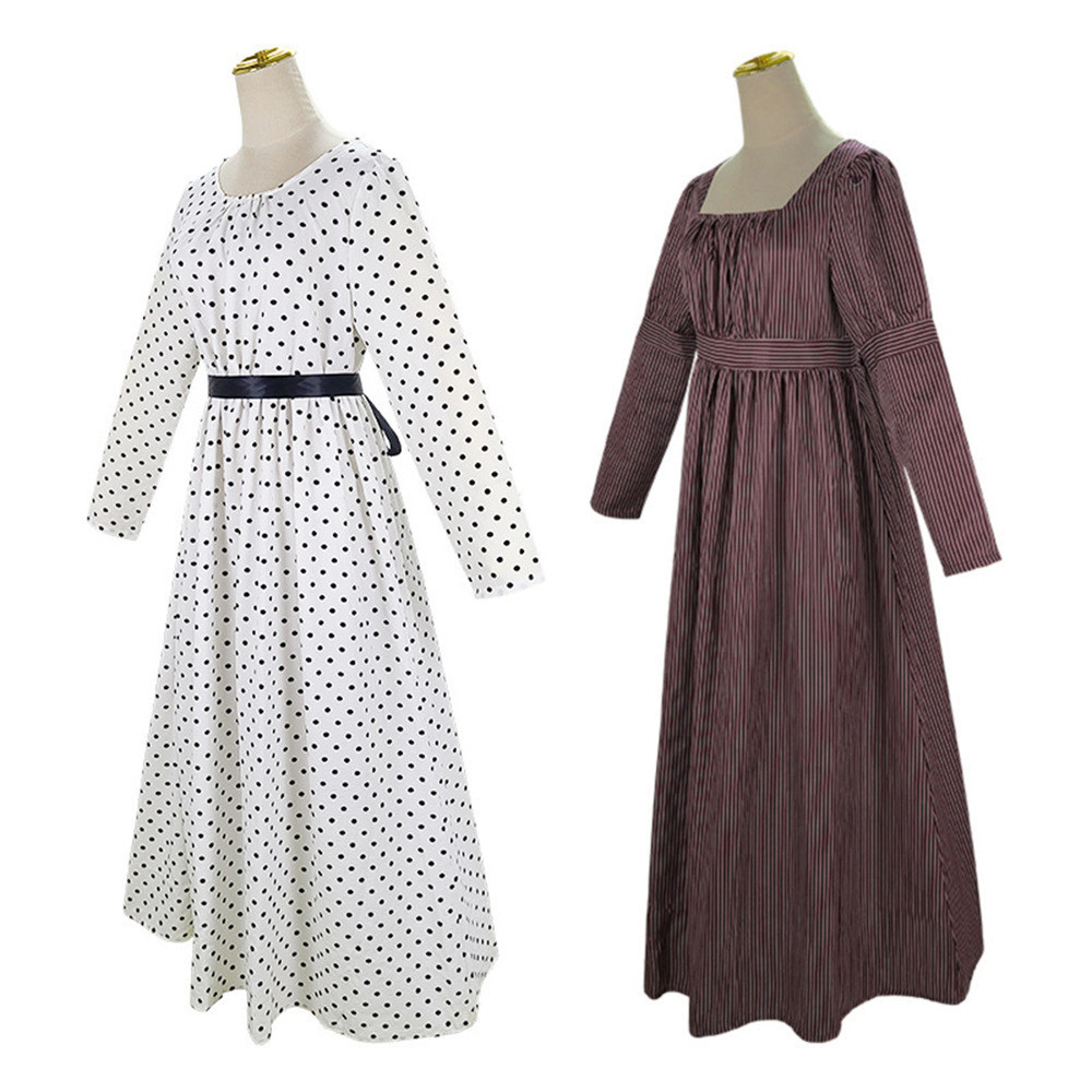 Jane Austen Pride and Prejudice Costume Brown Victorian Regency Retro High Waisted Tea Party Dress B