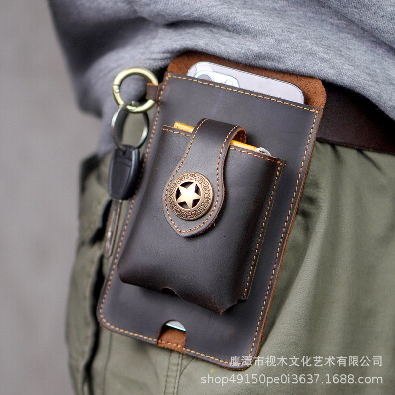 Desain kulit asli olahraga luar yang menjalankan pinggang telepon, kotak rokok, paket kunci, tangan 