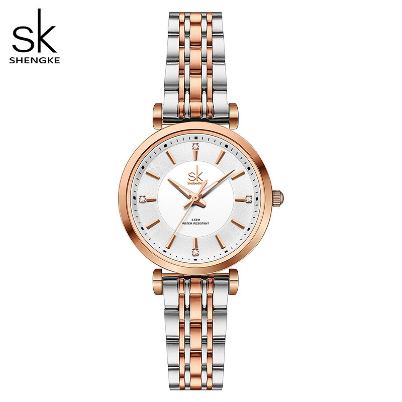 Relogio Feminino Shengke sk Fashion Women Watch Rose Golden Stainless Steel Woman's Quartz Wristwatc