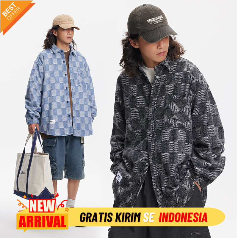 Kemeja Kasual Premium Import  Jalan Amerika cek kemeja, lengan panjang laki-laki perempuan oversized