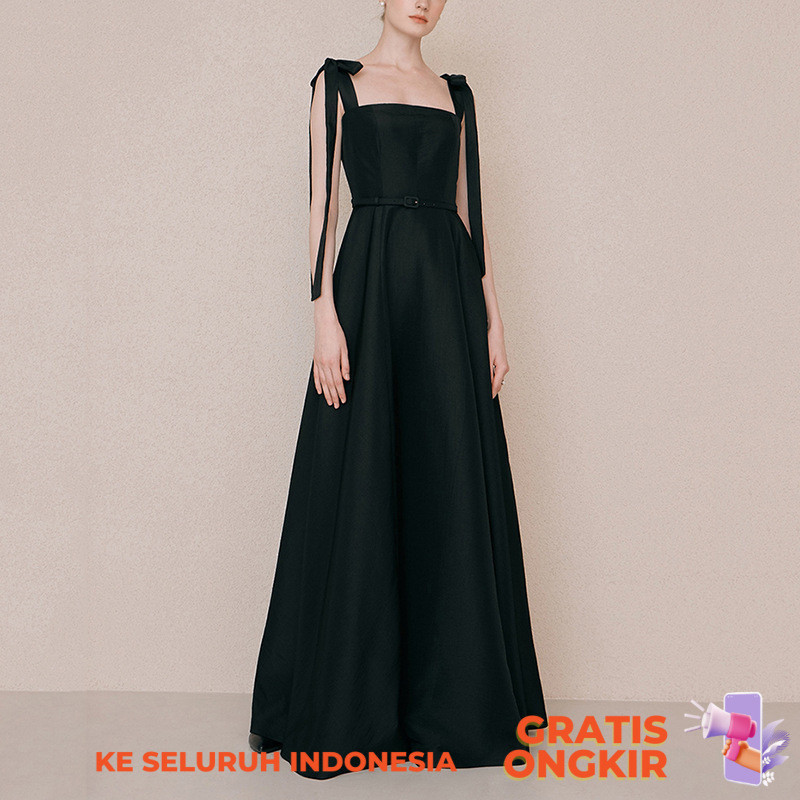 Gaun Malam  Gaun hitam Perancis, satin suspender, pesta pesta, sederhana dan licin, mewah malam ring