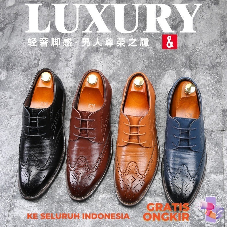 Sepatu Kerja Pria  2020 Baru Blok Trendi Besar Bisnis Kasual Sepatu Kulit Pria Ukuran 38-48