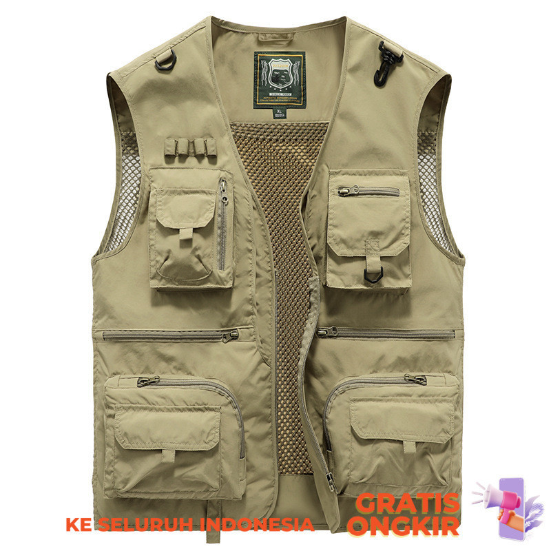 Rompi Tebal Pria  Pakaian kerja di luar musim panas pria, rompi, saku berbilang, kamisola, rompi fot