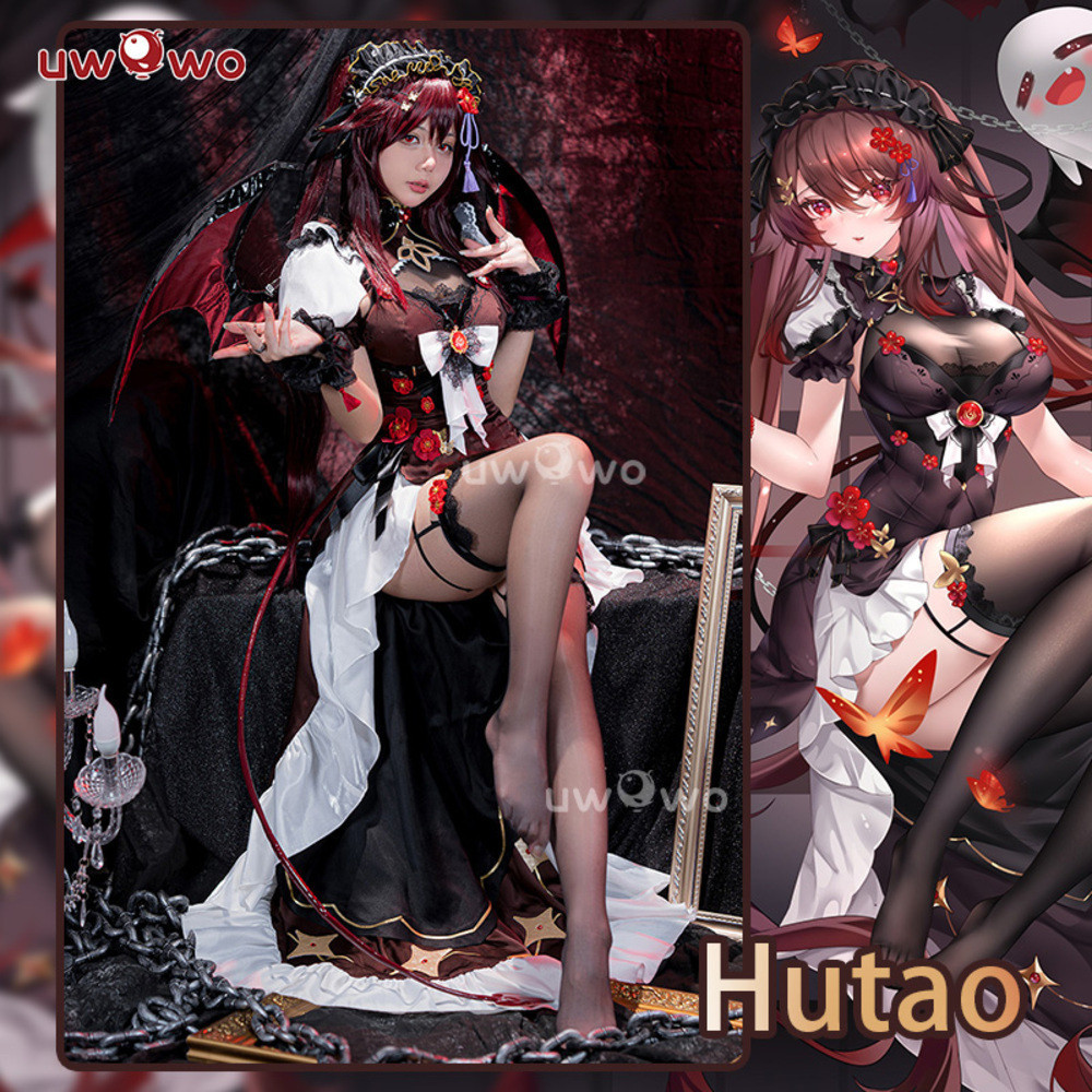 PRE-SALE UWO Genshin Impact Fanart Succubus Hutao Hu Tao Kostum dengan Wings Tail Dress Cosplay