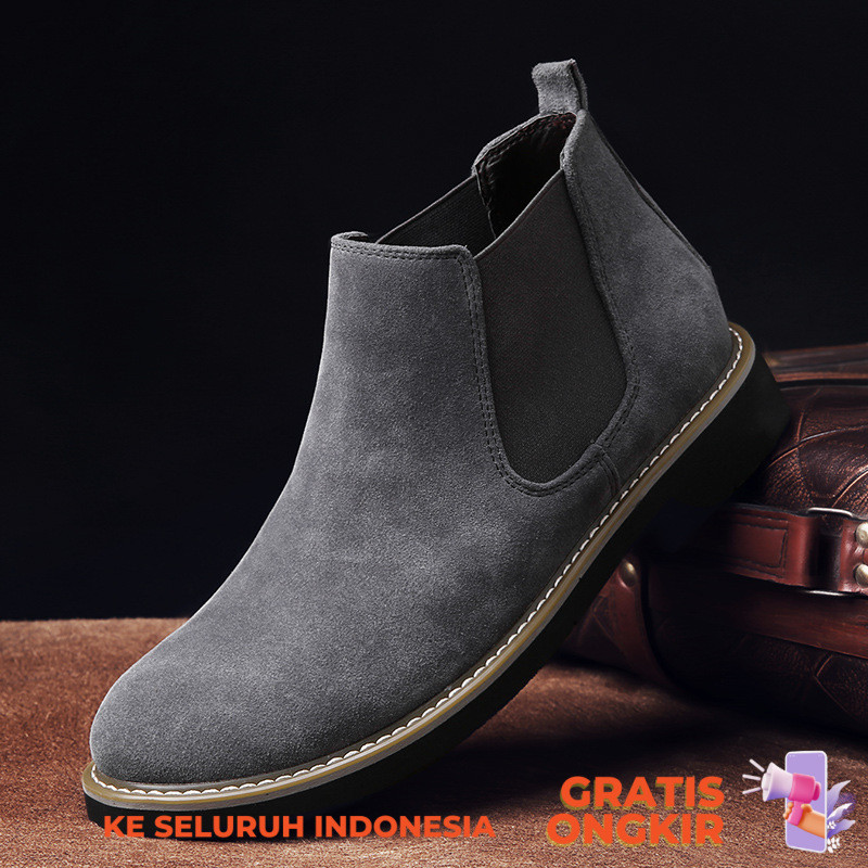 Sepatu Boots Pria Casual  Sepatu tinggi gugur dan musim dingin, kapas yang berlebihan, kulit, pendek