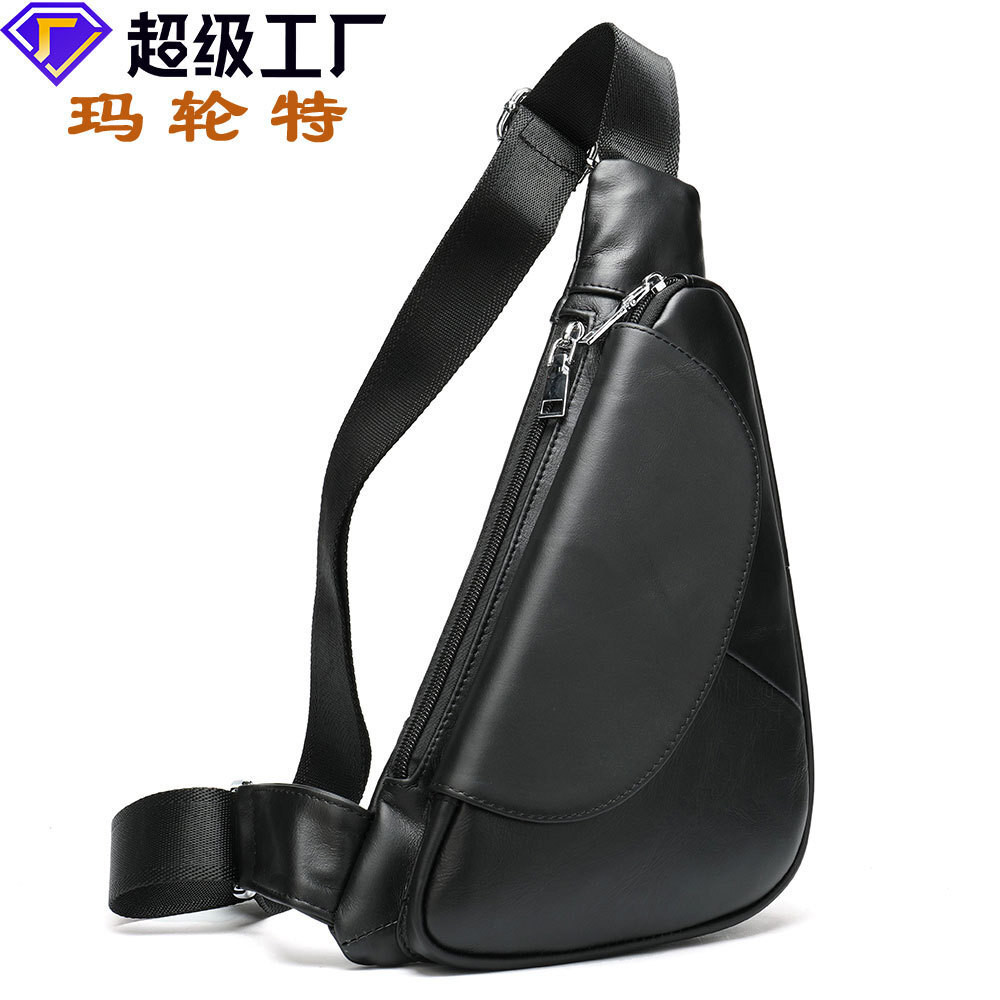 Tas pria asli pribadi, segitiga kulit lembut kreatif Jepang dan Korea, tasnya bahu dada olahraga bia