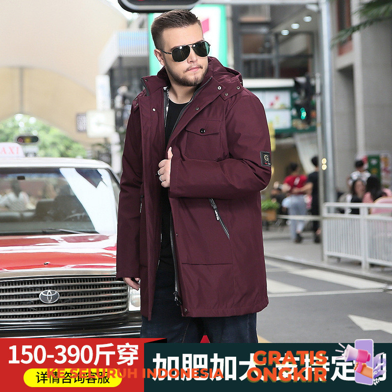 Jaket Tebal Pria  Jaket dibesarkan untuk memakai panjang tengah, pria gemuk dengan garis dalam yang 