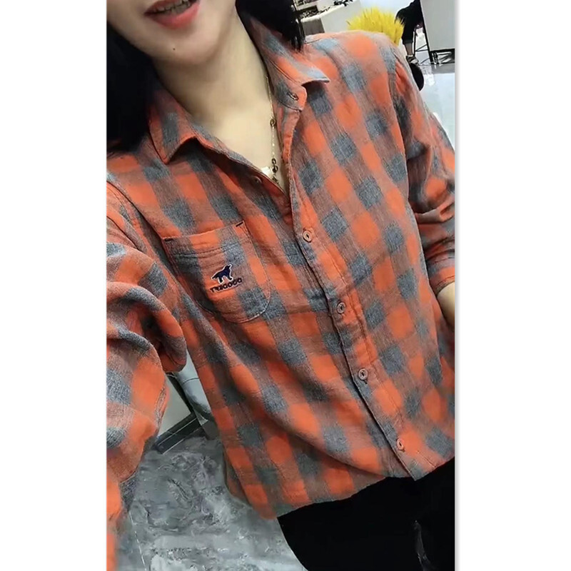 22306-1 Da Ai Mei Yi Yuan 2023 Awal Musim gugur Korea Baru Checkered Shirt dengan Polo Collar, Long 