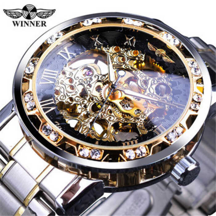 T-Winner Hollow Manual Casual Steel Band Mechanical Men's Watch
