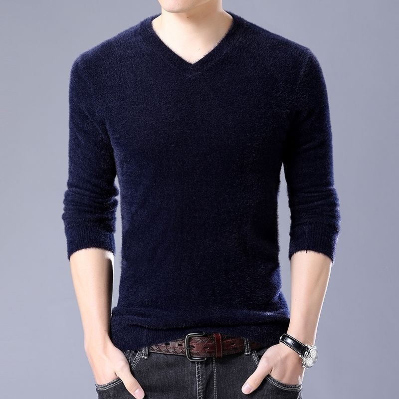 Kaos  Musim dingin baru ketebalan mink sweater pria set benang bulu hangat cashmere rajutan baju  Im