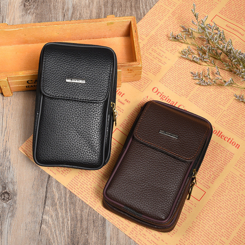 Tas pinggang kulit pria di luar dengan sabuk pakaian, tas telepon modus multifunksional, dompet nol 