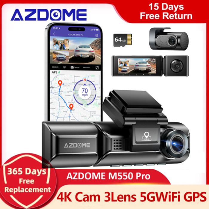 Upgade AZDOME Ca DVR M550 Po Dash 4K 5.8Ghz WiFi 2 o 3 Cameas Font/Cabin/Rea Cam GPS Night Vision Pa