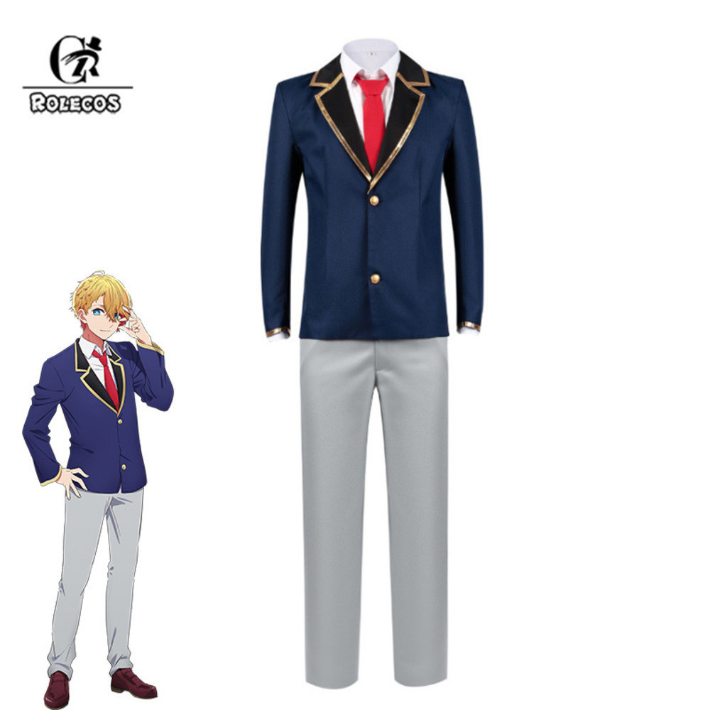 ROLECOS Oshi no Ko Aquamarine Hoshino Cosplay Costume Men School Uniform Halloween Carnival Suit Shirt Pants Set Penuh