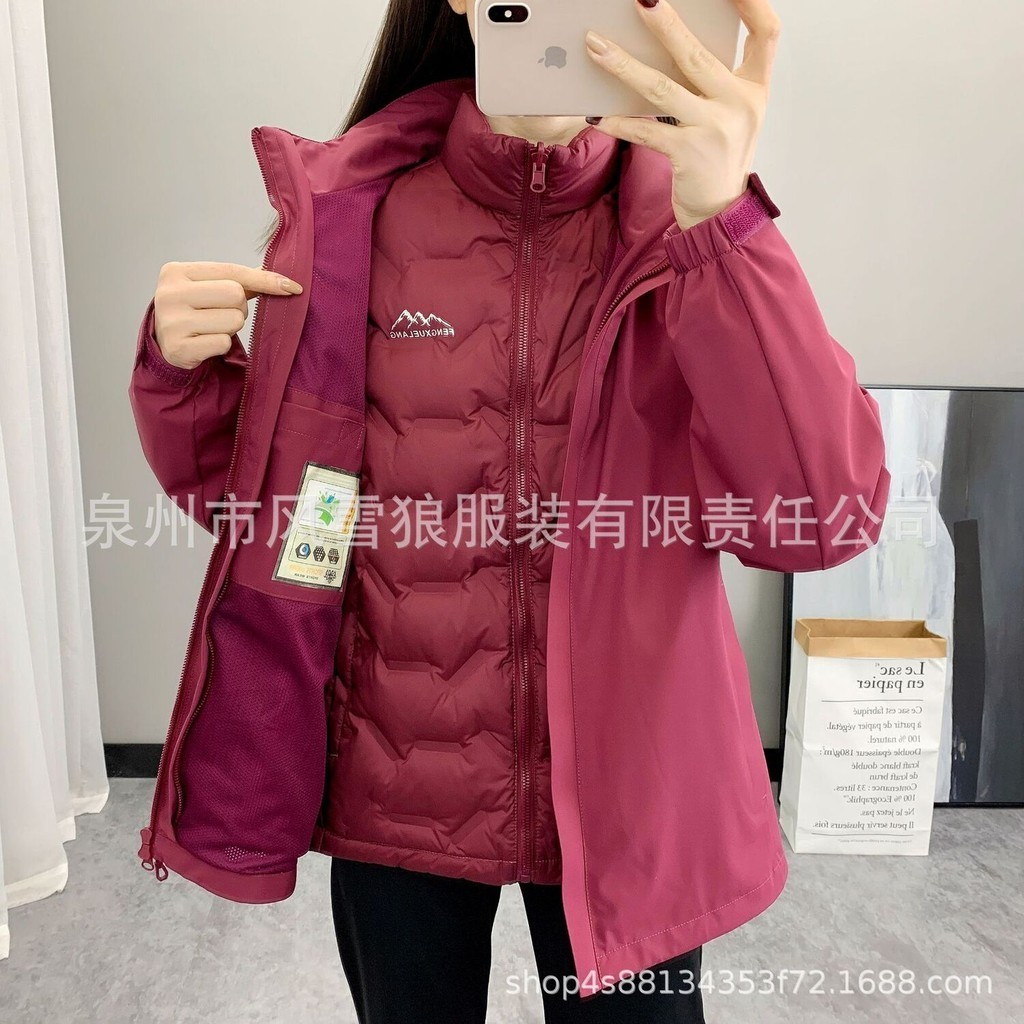 Down wanita dua potong set pria musim dingin hangat tebal luas percutian angin bebas air jaket besar