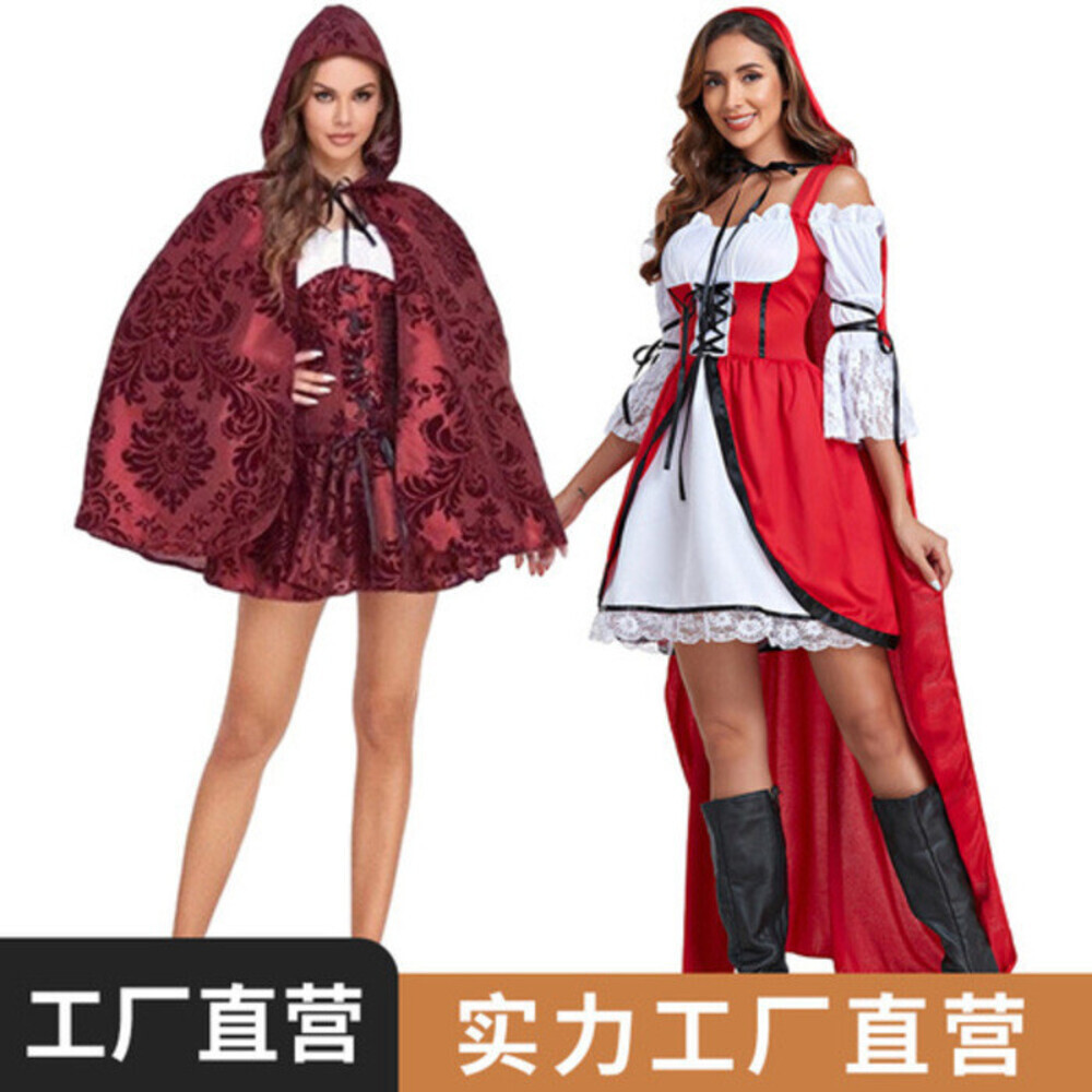 Kostum Little Red Riding Hood Halloween wanita dewasa abad pertengahan mantel cerita peri seragam pe