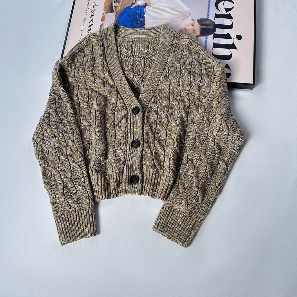 Sweater Cardigan Rajut  YIJIANG2024 Spring New Fashion Sequins Tough Fried Dough Twists Versatile Knitted Sweater Coat Women's Top  Gaya Korea