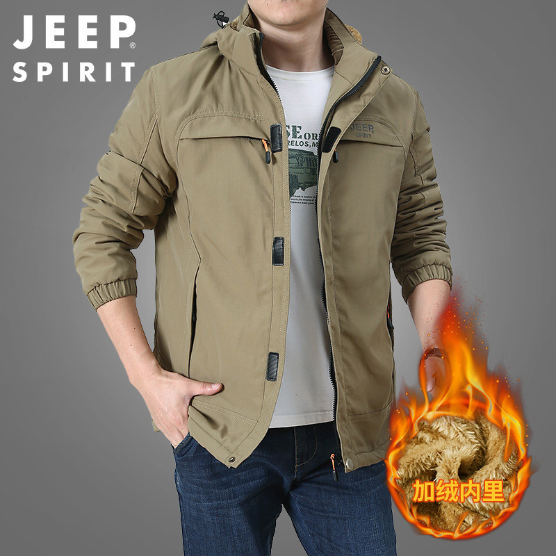 Jeep Spirit biasa jaket pria dan musim gugur pakaian tebal trendy baru plush HL2819B