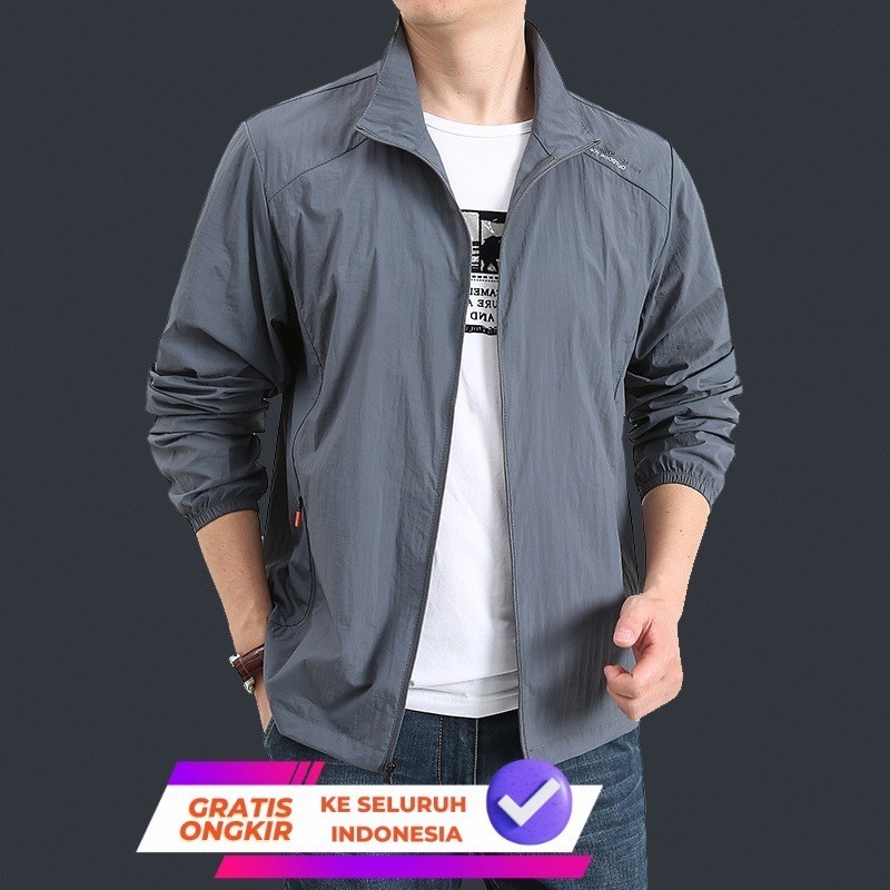 Kemeja Pria  Pakaian sutra es ayah, tengah, jaket manis pria, pakaian krim matahari musim panas pria