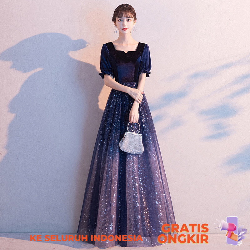 Gaun Malam  Malam Wanita 2024 Bintang Langit Baru Gaya Banquet Immortal Pakaian untuk Chorus Host Pe