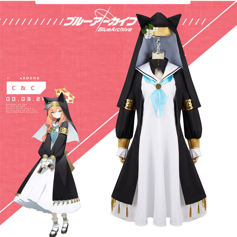 Game Blue Archive Iochi Mari Cosplay Costume Wigs Coat Dress