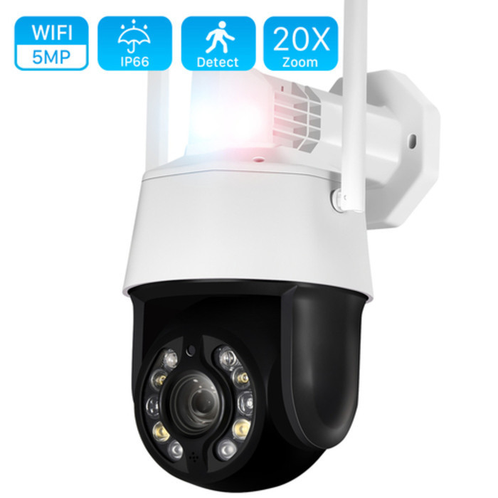 5MP 20X Opticl Zoom Video Surveillnce WiFi Wterproof 100M Night Vision Police Light Alrm Security PT