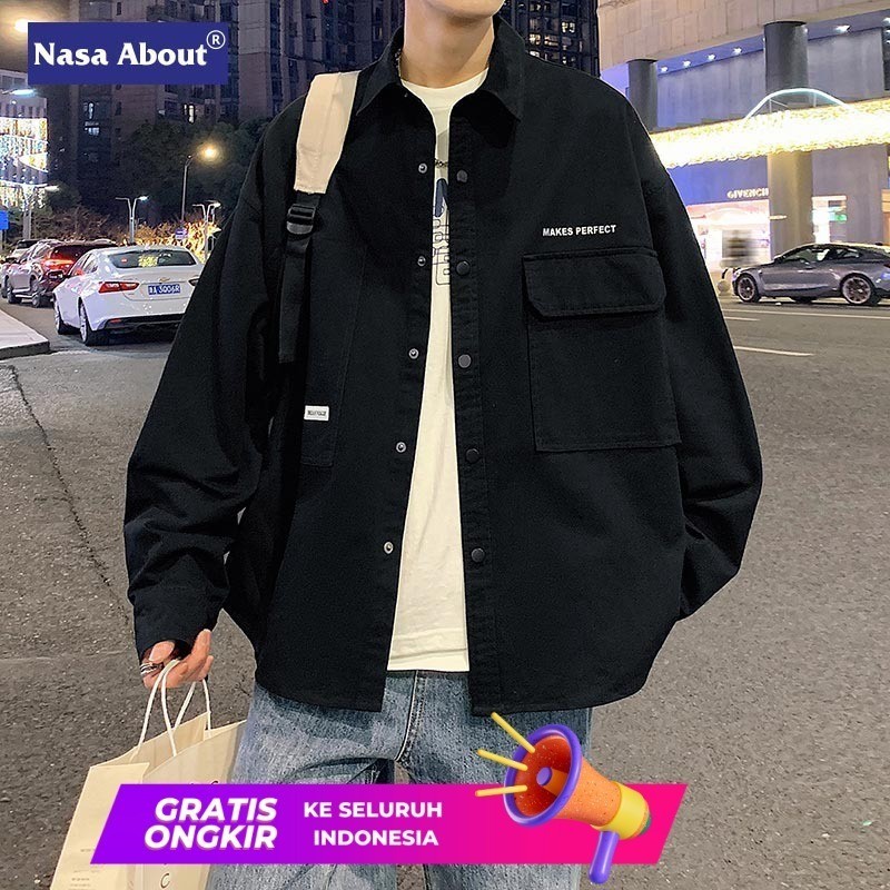 Kemeja Pria  NASA Men's Shirt Jacket Spring 2024 High Quality Youth Work Wear Cardigan Coat Casual