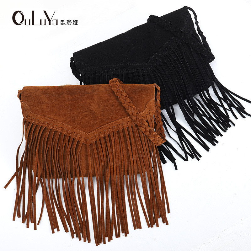 Guangzhou strap membeku velvet biasa trendy hip-hop tassel fashion one shoulder cross body bag wanit