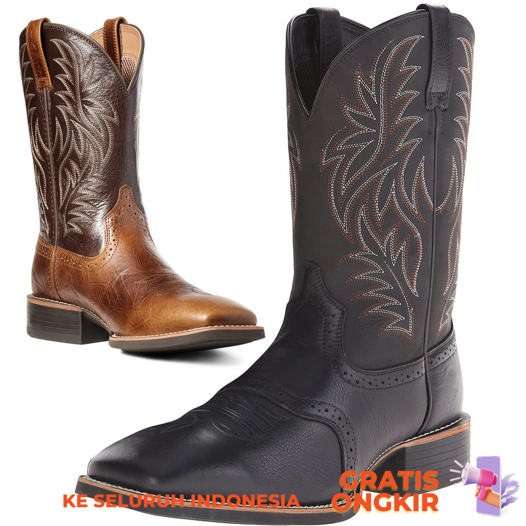 Sepatu Boots Pria Casual  Sepatu kaki Aofu 8701 High Barrel Embroidered Carved Spliced Wide Head Wes