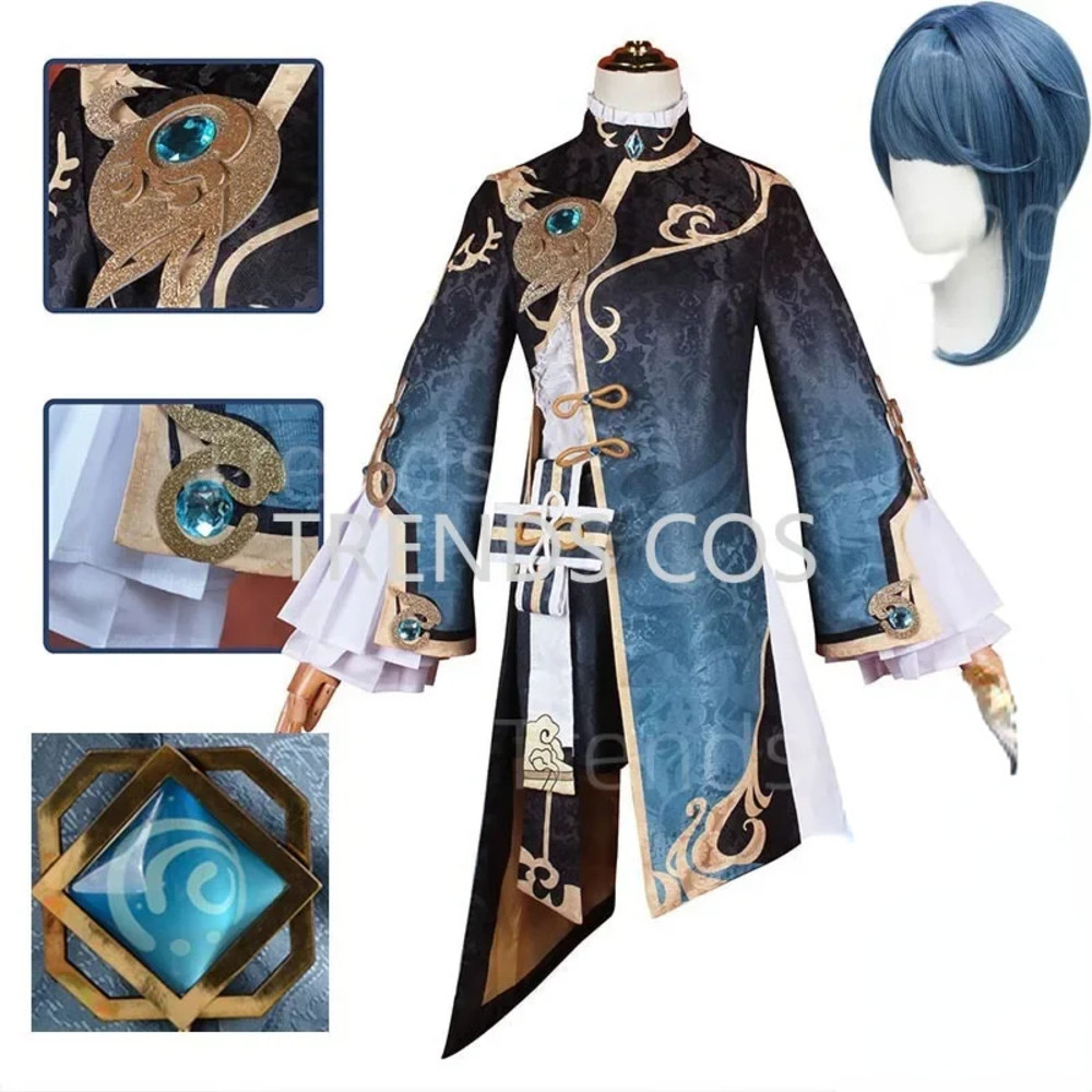 Xing Qiu Kostum Xingqiu Full Set dengan Uniform Dress Wig untuk Halloween Cosplay Outfits Comic