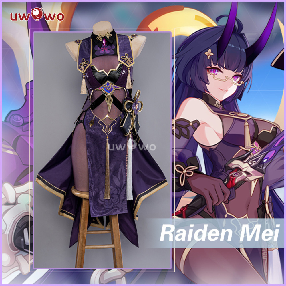 UWO Honkai Impact 3rd Raiden Mei Cosplay Wanita Cheongsam Sutra Pakaian Herrscher dari Badai Kostum 