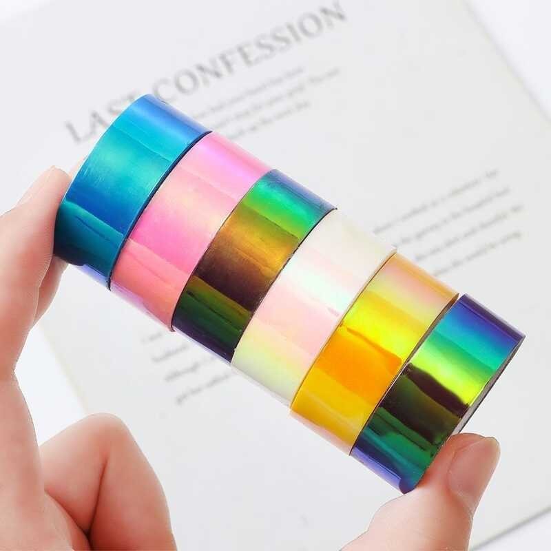 

￥ Mirror Grafik Tape Tanpa Air Membalik Rainbow Decorative Scrapbooking Removable Stationery Holo