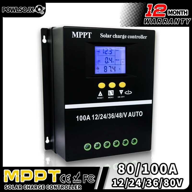 POWLSOJX MPPT Lead Acid Lithium Batteries 36V/48V Solar Charge Controller Regulator 100A/80A LC