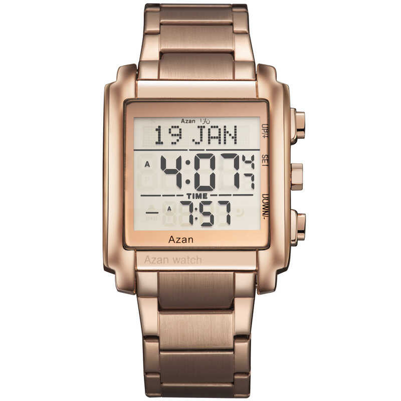 New Muslim Berdoa montre menonton emas baja stainless steel Islamic Azan wrist Watch 6003