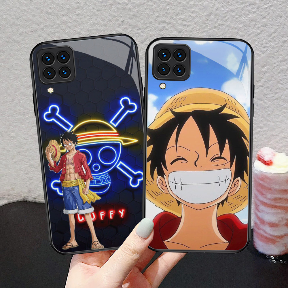 Kaca Mewah Casing untuk Samsung Galaxy A22 M32 M12 A12 5G Case T-13 One Piece Luffy