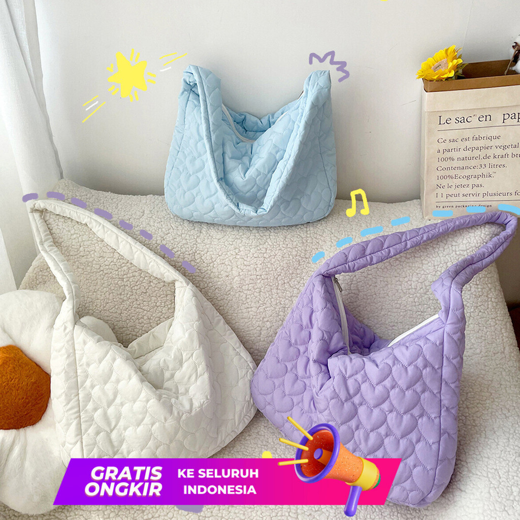 Tas Wanita  /Winter Love Quilted Dumpling Kapasitas Besar Satu Shoulder Crossbody Diisi dengan Cotto