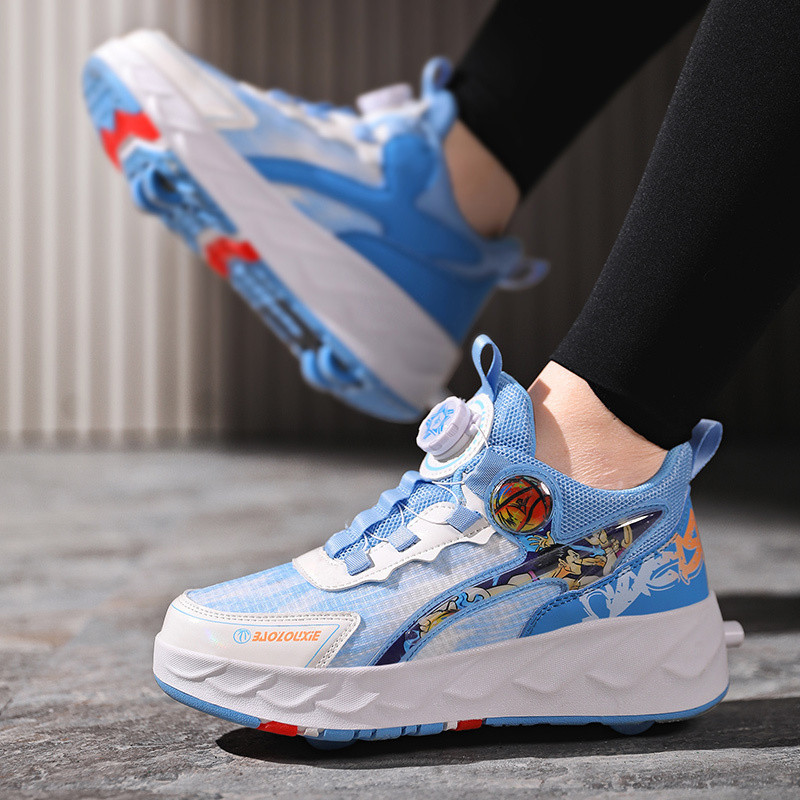 Sepatu roda  Sepatu anak-anak, olahraga, sabuk berputar, sepatu berjalan dengan empat roda kecil